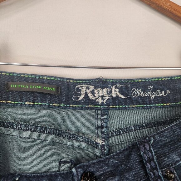 Rock 47 By Wraingler Ultra Low Rise Skinny Jeans Womens 5 Dark Wash Embroidered - Picture 8 of 10